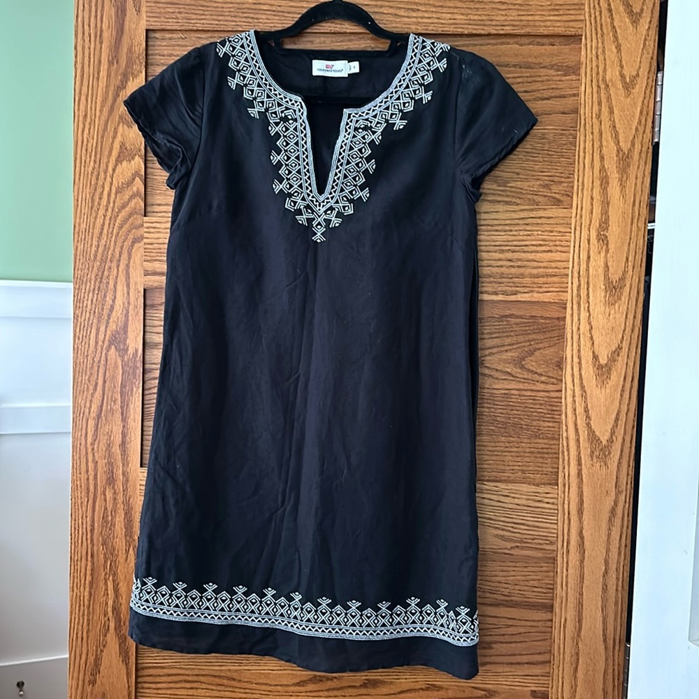Vineyard Vines Holiday Island Embroidered Shift Dress Womens Size 4 Linen Blend